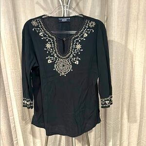 Notations‎ Black Embellished 3/4 Sleeve Tunic